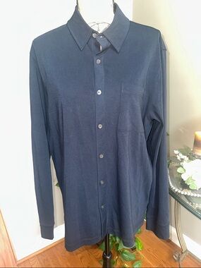 James Perse Navy Men’s Clean Finish Long Sleeve Casual Button Up Shirt Large